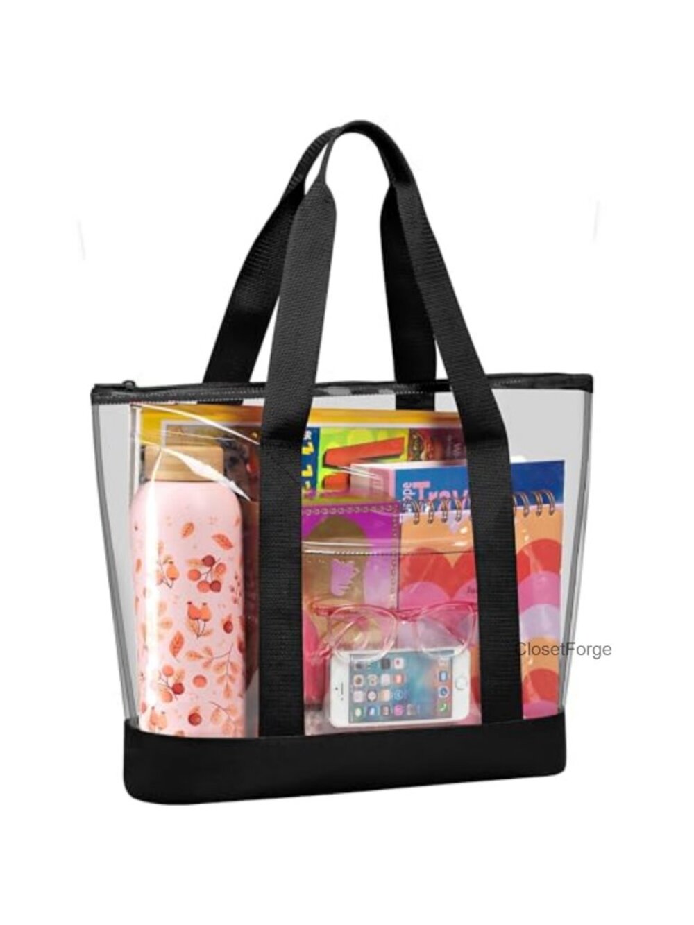 Clear PVC Tote Bag - Waterproof, Zipper Closure, Shoulder Strap